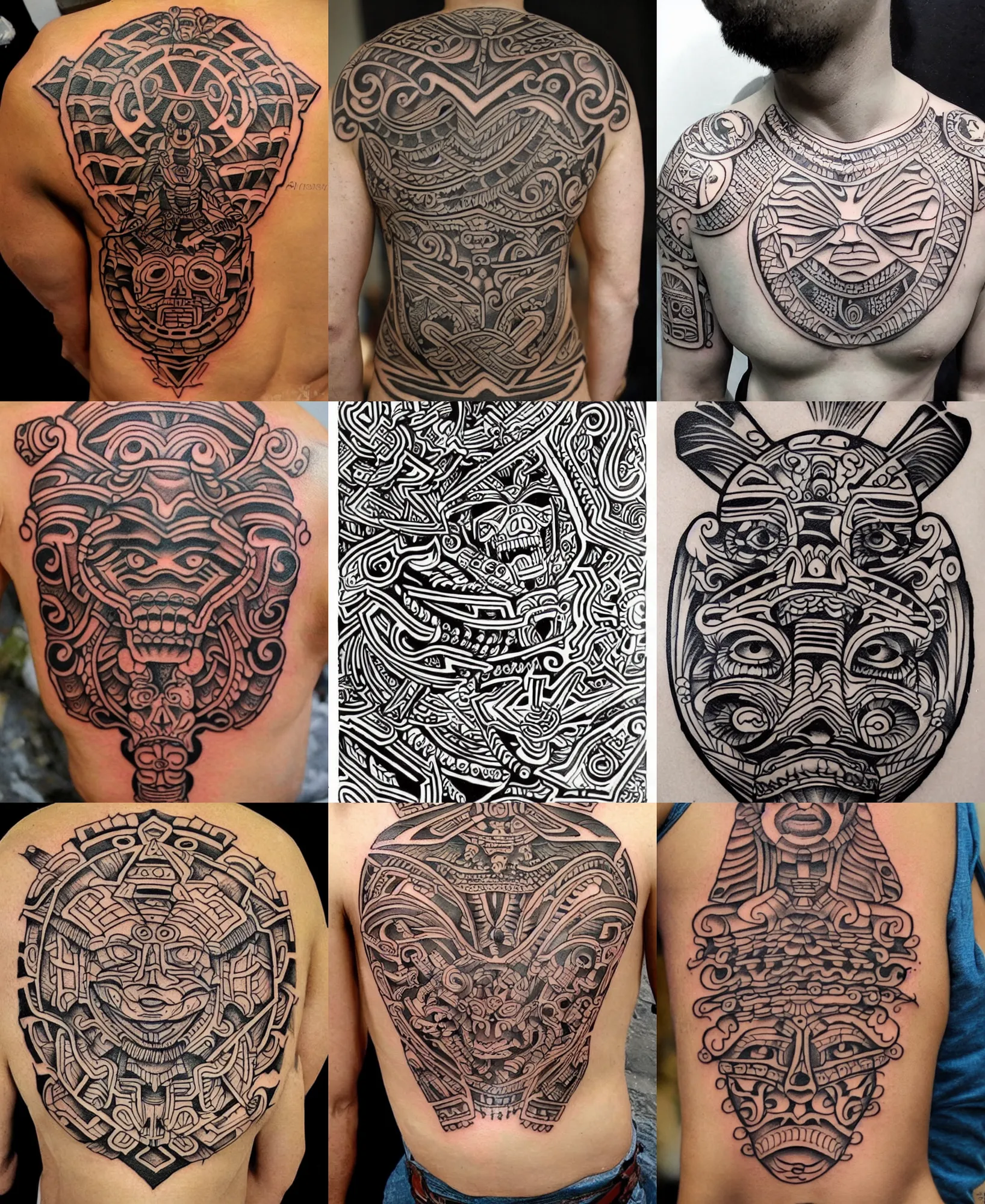 Prompt: amazing detailed mesoamerican tattoo stencil