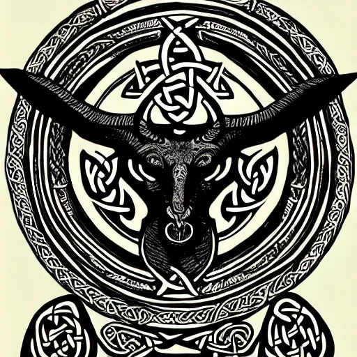 Image similar to Baphomet , celtic art style, trending on Artstation