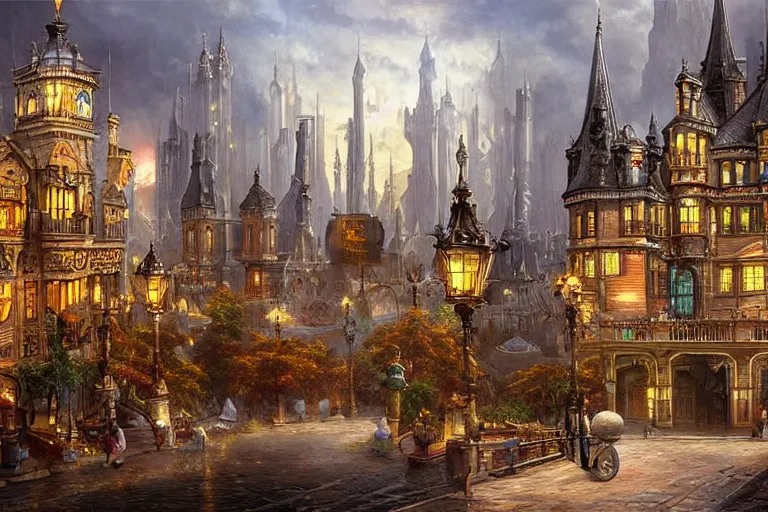 Prompt: a magnificent fantasy city. victorian-theme. photorealism.