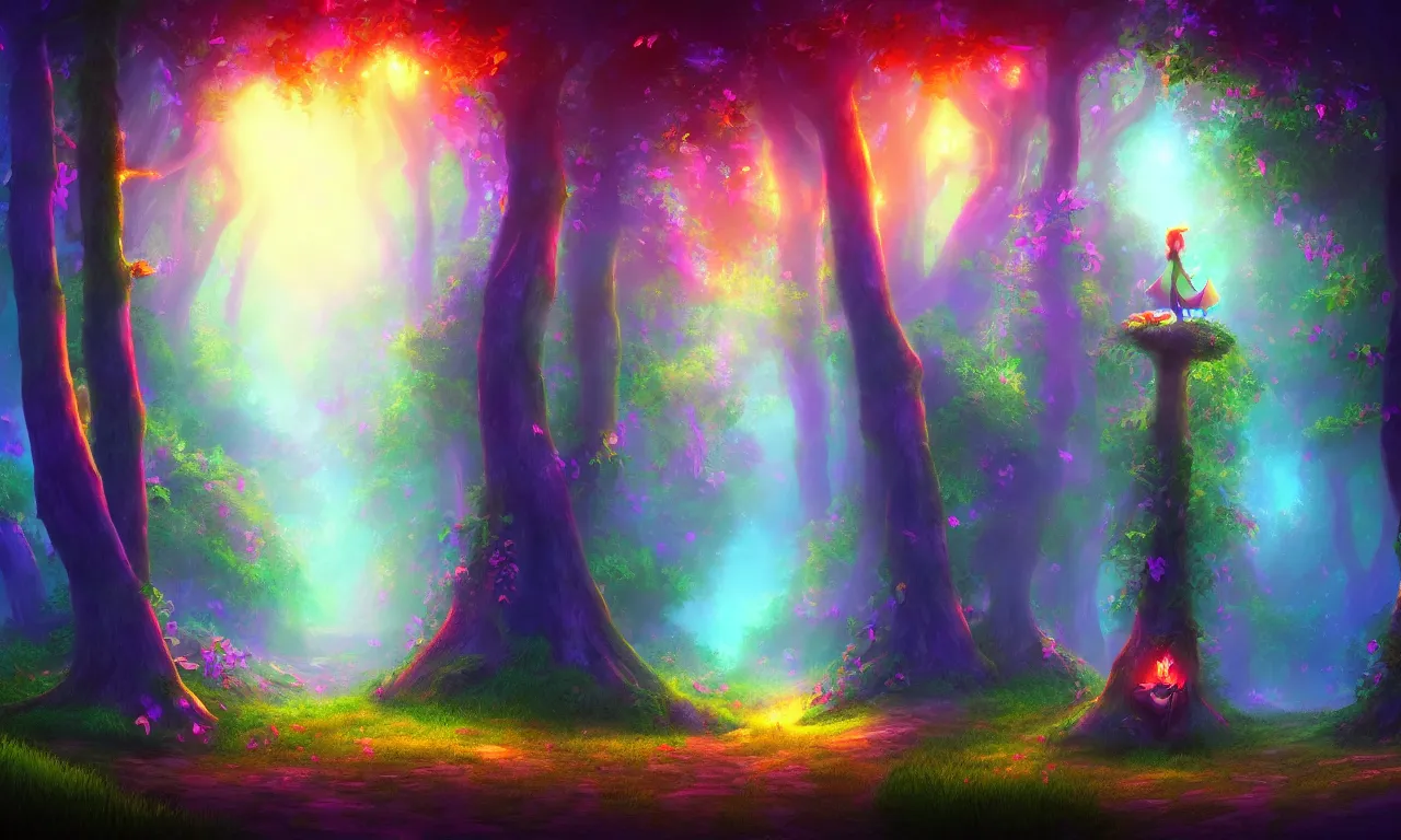 Image similar to enchanted magical forest on magical colorful fire , digital painting , digital art , artstation , devian art , 4k , HD