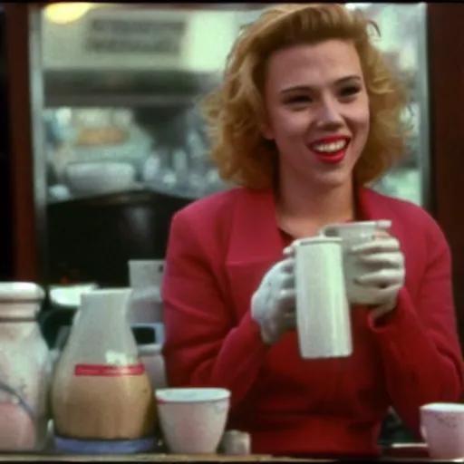 Image similar to Scarlett Johansson serving coffee at the double r diner in Twin Peaks (1990)