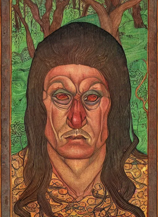 Image similar to portrait of likho ; scary slavic tale ; ivan bilibin style ; 8 k ; sharp focus