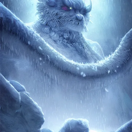 Image similar to A monster in the Arctic covered in snow, fractal Lighting, by Stanley Artgerm Lau, WLOP, Rossdraws, James Jean, Andrei Riabovitchev, Marc Simonetti, and Sakimichan, trending on artstation