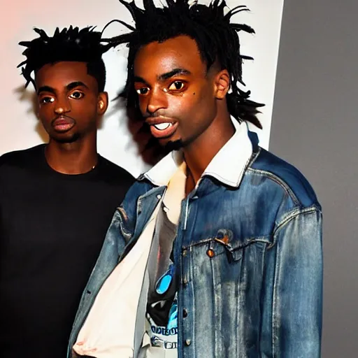 Image similar to a photograph of Playboi Carti standing next to Jimmy Neutron