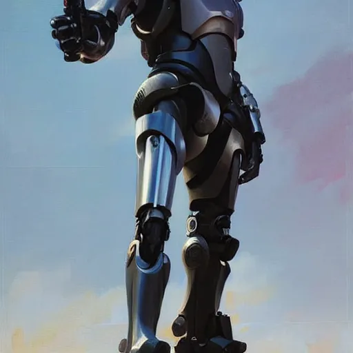 Prompt: greg manchess portrait painting of james murphy the robocop as overwatch character, aesthetic, medium shot, asymmetrical, profile picture, organic painting, sunny day, matte painting, bold shapes, hard edges, street art, trending on artstation, by huang guangjian and gil elvgren and sachin teng