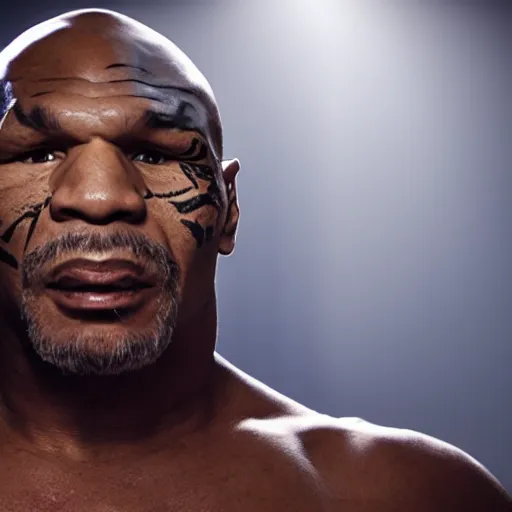 Image similar to a still of mike tyson, cinematic, 4 k, god rays through fog