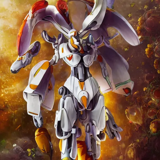 Image similar to futuristic calceolaria uniflora mecha chamber maids body, sepals forming helmet, floral details, calceolaria, 8 k hd resolution, barbatos gundam with floral inlay, bandai box art, star wars, makoto kobayashi, frank gehry, raymond swanland