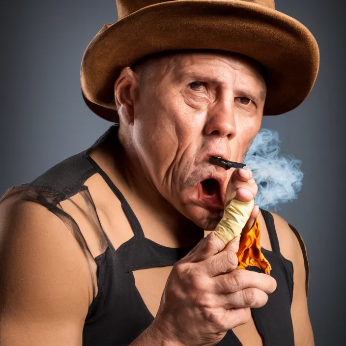 Image similar to portrait of speedy gonzales smoking and staring at you angrily, studio photo, spot lighting, strong facial expression, very detailed