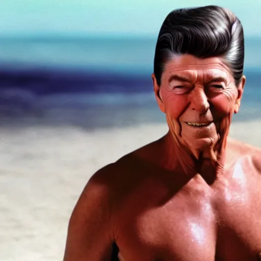 Prompt: ronald reagan wearing a bikini, nuclear explosion