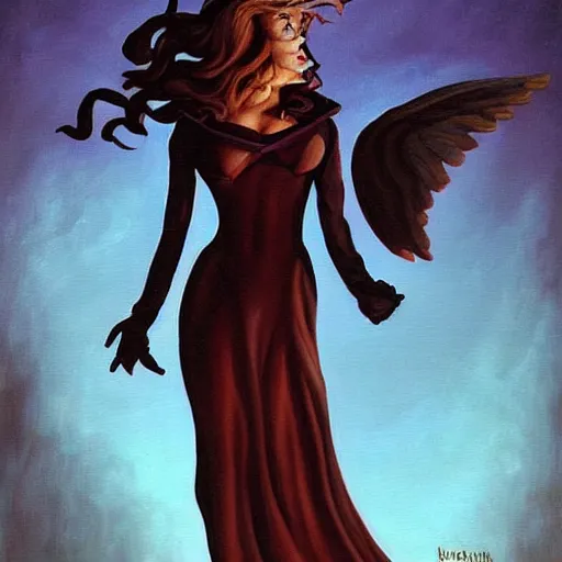 Image similar to painting in style of michael whelan, the super hot, dark angel of coffee