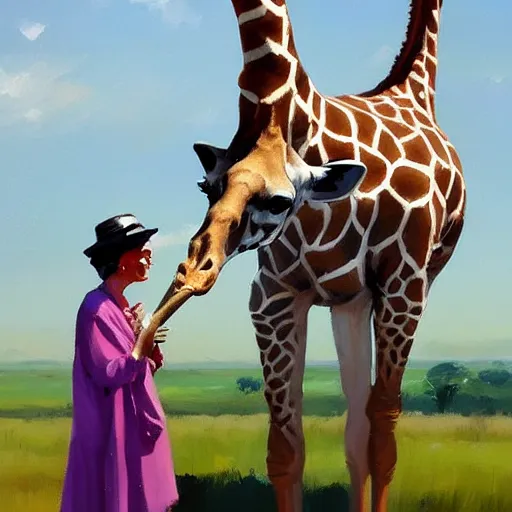 Image similar to a giraffe dressed like an astronaut drinking tea with queen isabel, trending on artstation, art by greg manchess, guangjian, detailed digital art, artstation hd