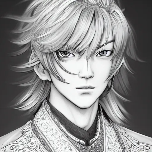 Image similar to an immortal xianxia cultivator with long blonde hair as an absurdly handsome, elegant, young anime man, ultrafine hyperrealistic detailed face illustration by kim jung gi, irakli nadar, intricate linework, sharp focus, bright colors, matte, gujian, final fantasy, unreal engine highly rendered, global illumination, radiant light, intricate environment