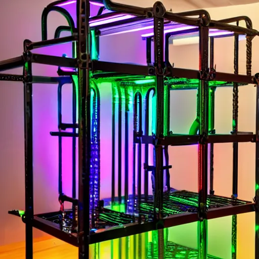 Prompt: photo of an rgb gaming jungle gym