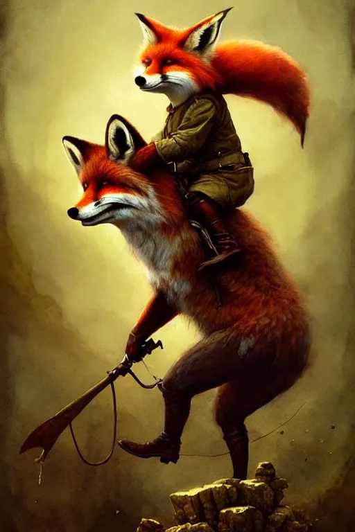 Prompt: gnome ridding on red fox | esoteric symbolism | jean - baptiste monge, esao andrews, bastien lecouffe - deharme, tim jacobus, ken currie | ultra - detailed realism, soft cinematic lighting, hi - fructose, artstation, high - quality, ink watercolors wes anderson poster art