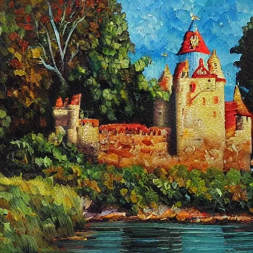 Prompt: castle made of beef chebureki oil painting