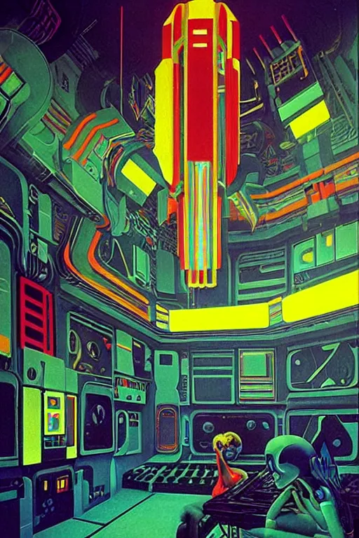 Image similar to 8 0 s art deco indoor spacestation with swimmingpool, robots, led screens, droids, neon sign, cinematic dramatic cyberpunk textural fluid lines otherworldly vaporwave interesting details fantasy lut epic composition by basquiat zdzisław beksinski james jean artgerm rutkowski moebius francis bacon gustav klimt