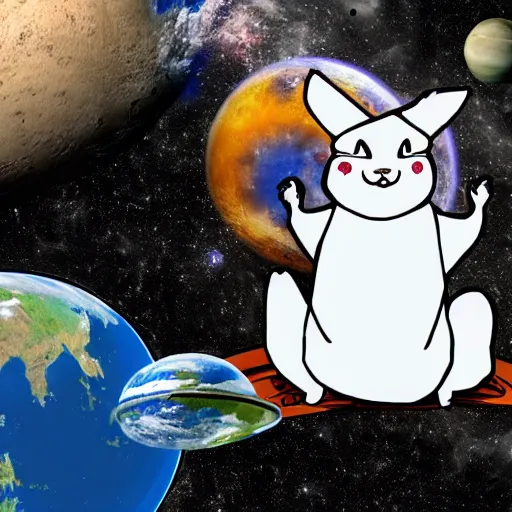 Prompt: big chungus in space next to the planet Earth