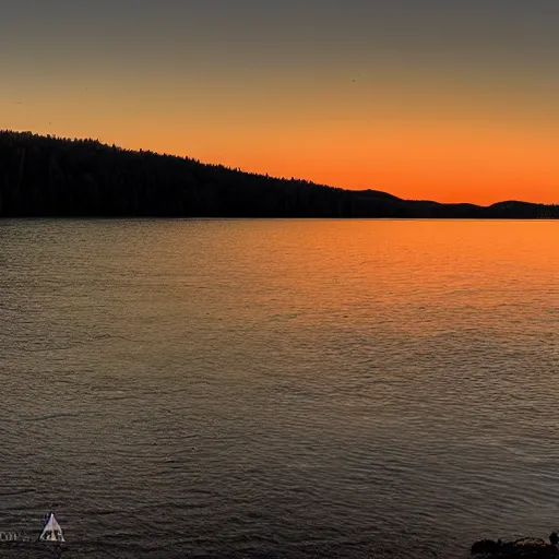 Prompt: photograph of lake at sunset