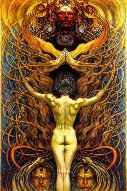 Image similar to Divine Chaos Engine by Karol Bak, Jean Delville, William Blake, Gustav Klimt, and Vincent Van Gogh, symbolist, visionary