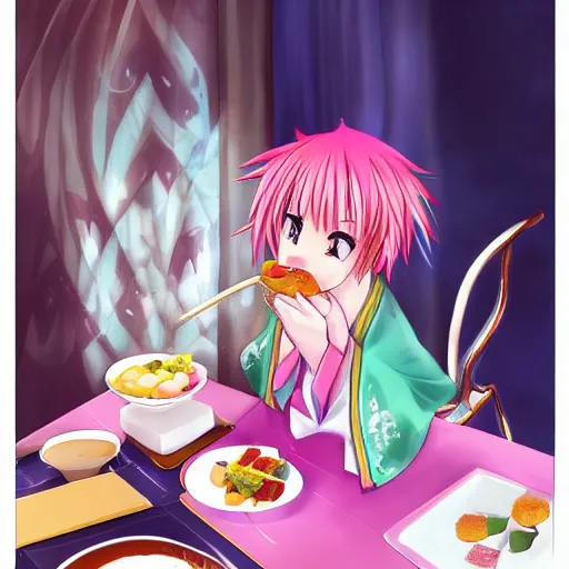 Image similar to jibril eating sushi by yu kamiya, by mashiro hiiragi