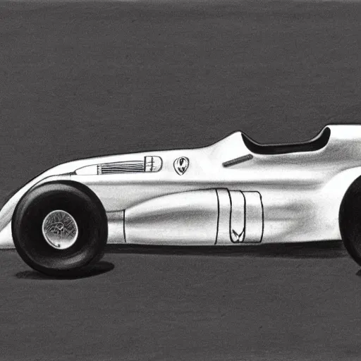 Prompt: Hand drawn pencil sketch of a classic 1954 Ferrari Formula 1 car