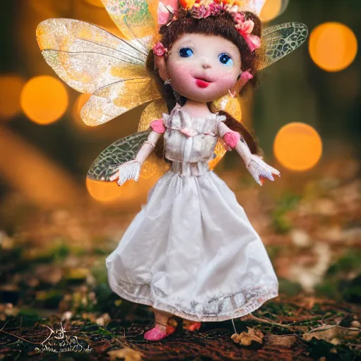 Image similar to high quality presentation photo of a detailed fairy doll in the style of Nicoletta Ceccoli photography 4k f1.8 anamorphic bokeh 4k Canon Nikon