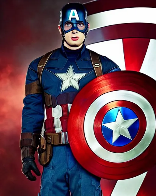 Image similar to film still close - up shot of radios finest chris evans as captain america from the movie captain america : the first avenger. photographic, photography