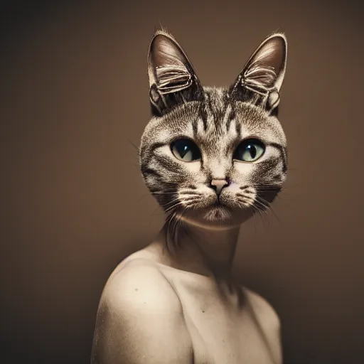 Image similar to professional photography of a cat-headed woman