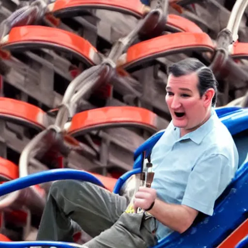 Image similar to Ted Cruz riding a roller coaster in six flags