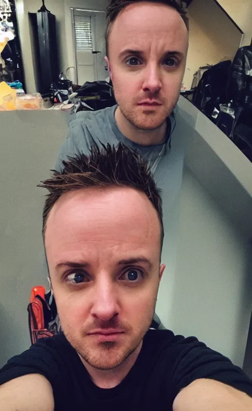 Image similar to img _ 2 4 2 4. jpg. jesse pinkman selfie. candid, snapchat, instagram, hashtags, accidental selfie, front camera, tiktok, popular, realistic, real life