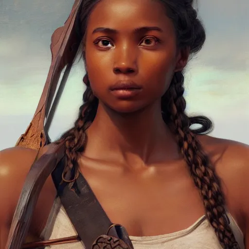 Prompt: artstation concept of a beautiful girl holding a bow and arrow, brown skin, sweaty skin, symmetrical face, casual white garment, brown canyon background, shiny colorful, hyperdetailed, artstation trending, world renowned artists, worth1000.com, historic artworks society, antique renewal, cgsociety, by greg rutkowski, by Gustave Doré, Deviantart