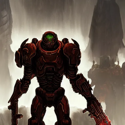 Image similar to Doom slayer in valorant concept art, digital art, valorant, doom, valorant style