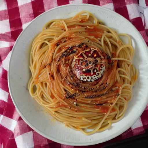 Image similar to spaghetti and eyeballs