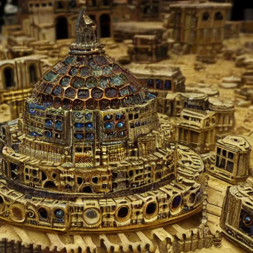 Image similar to colossal steampunk city made of iridescent beetle carapace, ancient middle eastern architecture