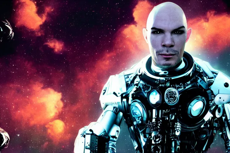 Prompt: cyborg - pitbull mr. worldwide in space, in 2 0 5 5, y 2 k cybercore, industrial low - light photography, still from a ridley scott movie