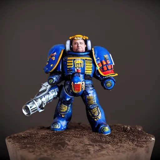 Image similar to 8 0 mm resin detailed miniature of elon musk as a warhammer 4 0 k space marine, product introduction photos, 4 k, full body, hyper detailed,