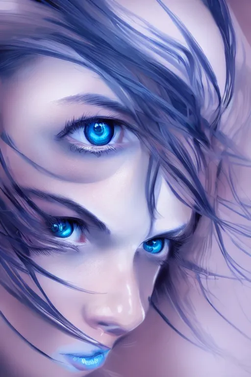 Prompt: woman with deep blue eyes, blissful stare, hypnotizing, artstation, digital art