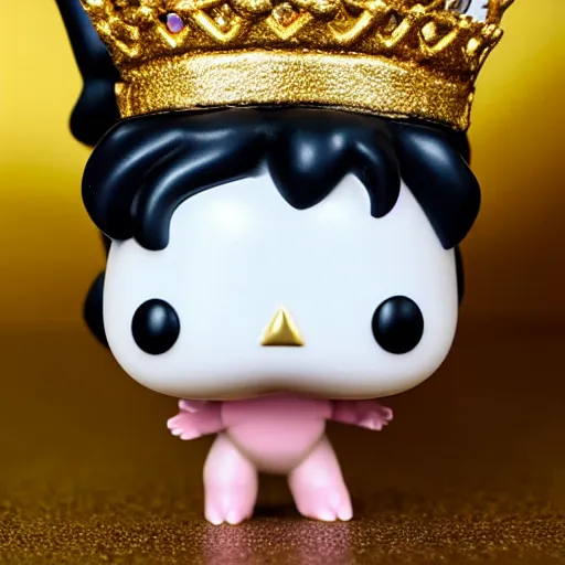 Image similar to A funko pop of a bag of a pig in a gold crown