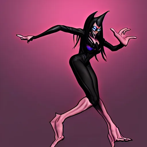 Image similar to dark sorceress in dynamic pose, cartoon style, shadman style