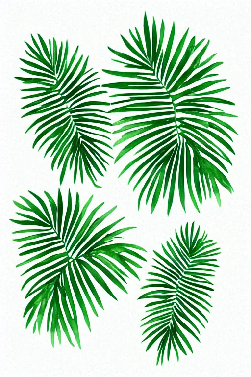 Prompt: minimalist watercolor palm plants on white background, illustration, vector art
