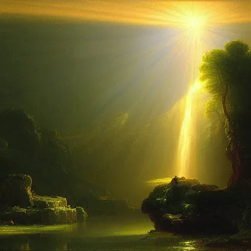 Prompt: A river of light that leads to God, painted by Thomas Cole