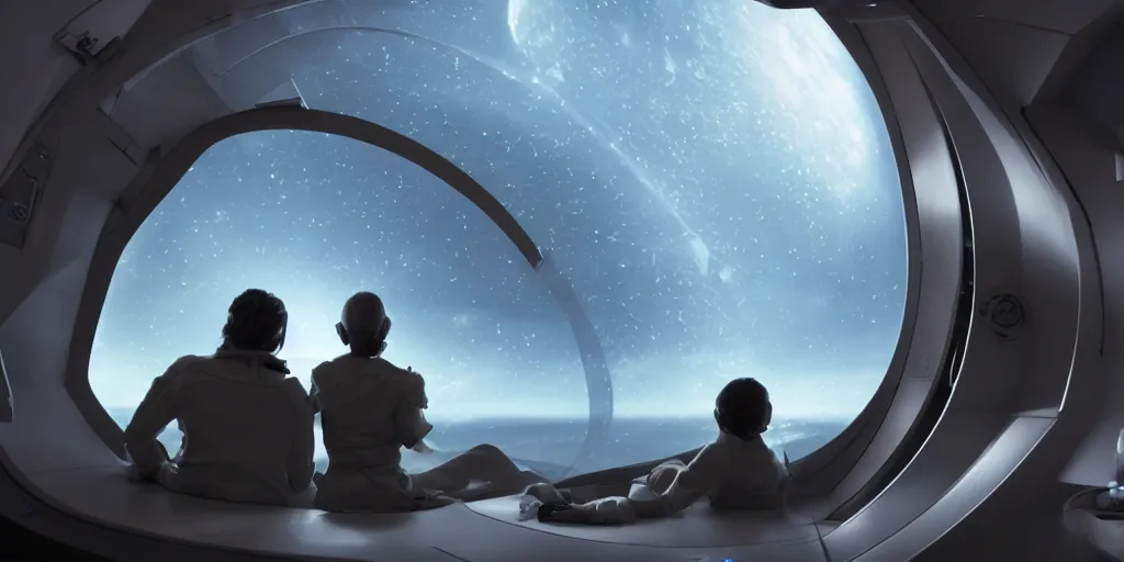 Prompt: Looking out the circular window in the massive sci-fi spaceship full of sophisticated screens and buttons to see Saturn in the dark universe, by James Gurney, John Harris, Michael Whelan, Hajime Sorayama, first-person view, Volumetric lighting, dramatic lighting, photorealistic, cinematic lighting, high detail, cinematic feel, high octane, 4K, Unreal Engine, digital render, intricate, ultra realistic, concept art