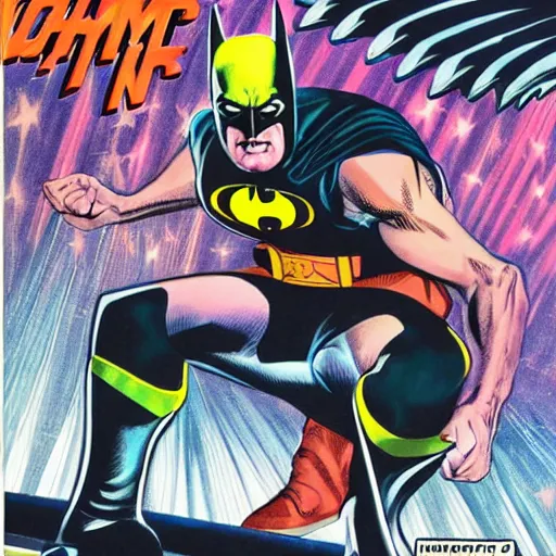 Prompt: comic book cover by Alex Ross of Batman winning a roller skating championship