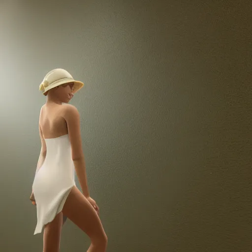 Image similar to a girl in an elegant white dress, with a black bikini underneath, 1920s, by WLOP, 8k octane render