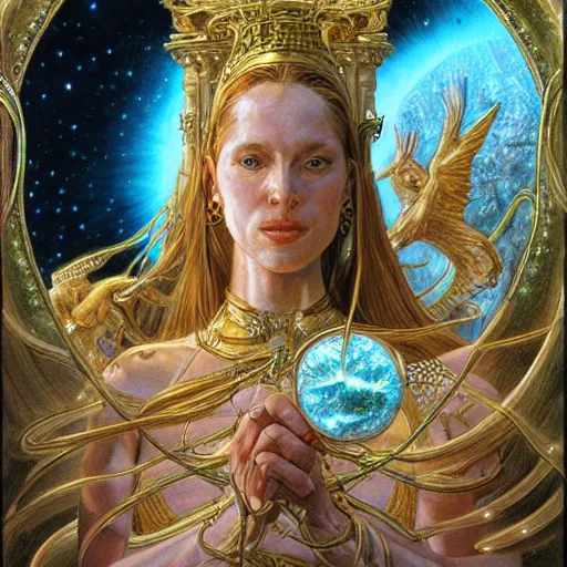 Prompt: the goddess of science, by donato giancola.