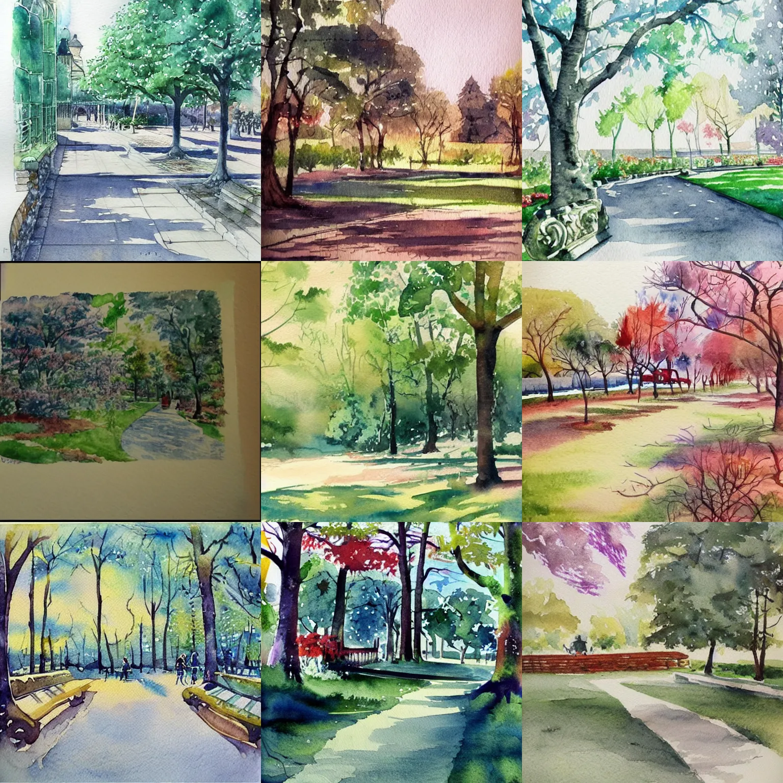 Prompt: a park, watercolor, nice colour scheme, soft warm colour. studio gibli. beautiful detailed watercolor by lurid