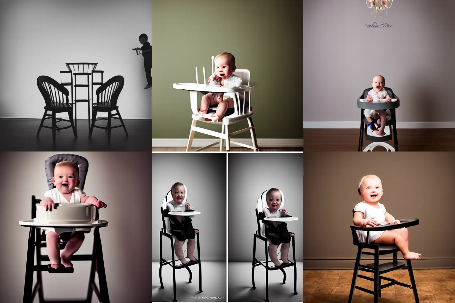 Prompt: a 3 0 foot tall baby high chair, photography, dramatic lighting