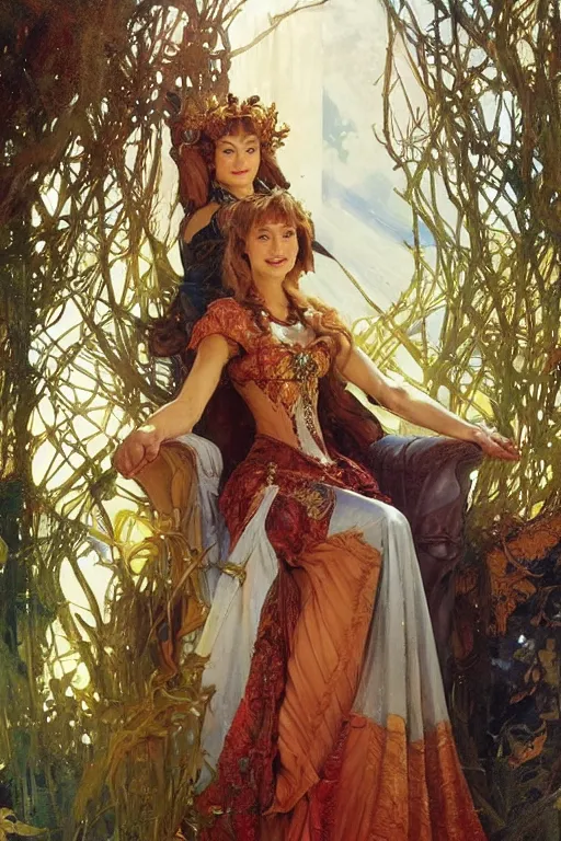 Prompt: Queen Jane Seymour sitting on a throne, fantasy, by Stanley Artgerm Lau, greg rutkowski, thomas kindkade, alphonse mucha, loish, norman Rockwell