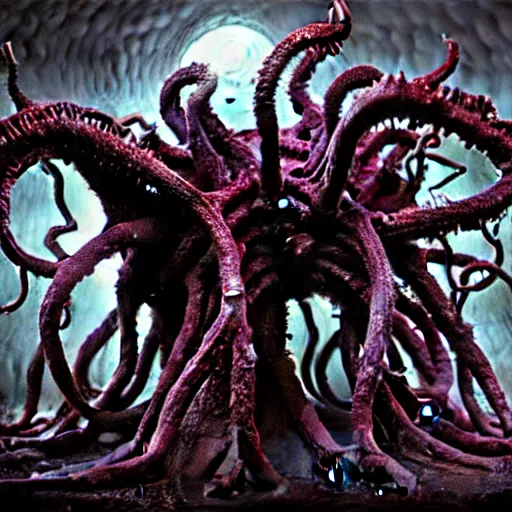 Image similar to shub niggurath. eldritch, film, 8 k, 3 d, concept art, dslr, filmic, hdr, hyperrealism, realistic, horror.