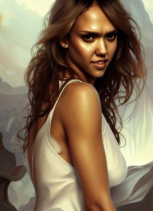 Prompt: Jessica alba the pure white demon, overlord, overlord season 4, body portrait, slight smile, highly detailed, digital painting, artstation, concept art, sharp focus, illustration, art by wlop and greg rutkowski and alphonse mucha and artgerm